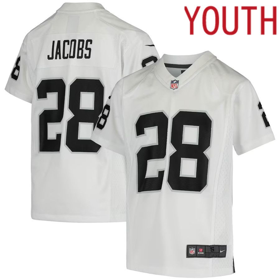Youth Las Vegas Raiders 28 Josh Jacobs Nike White Game NFL Jersey